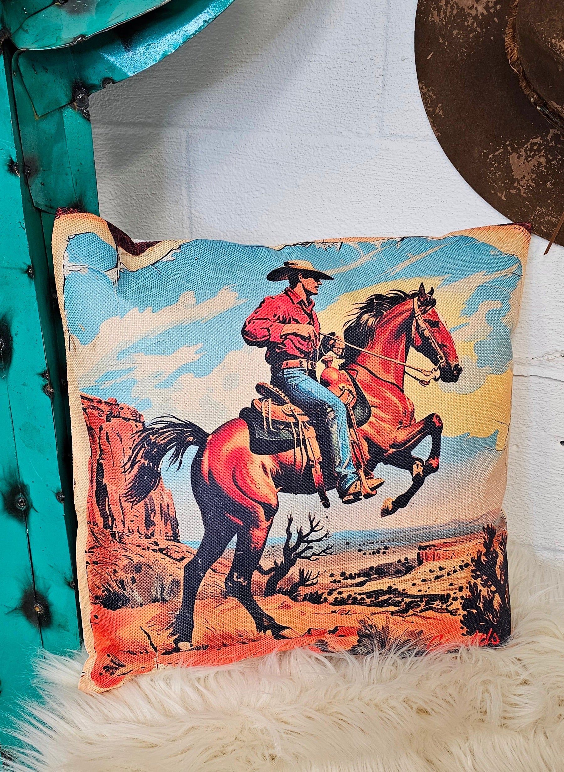 Vintage Cowboy Pillow Case Made in America