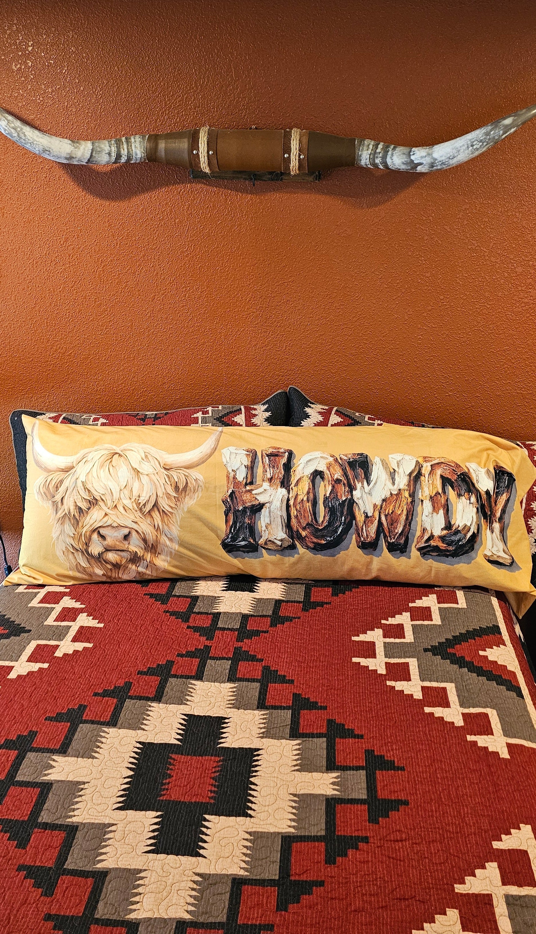 Baha Ranch Howdy Highland Western Body Pillow Made in America