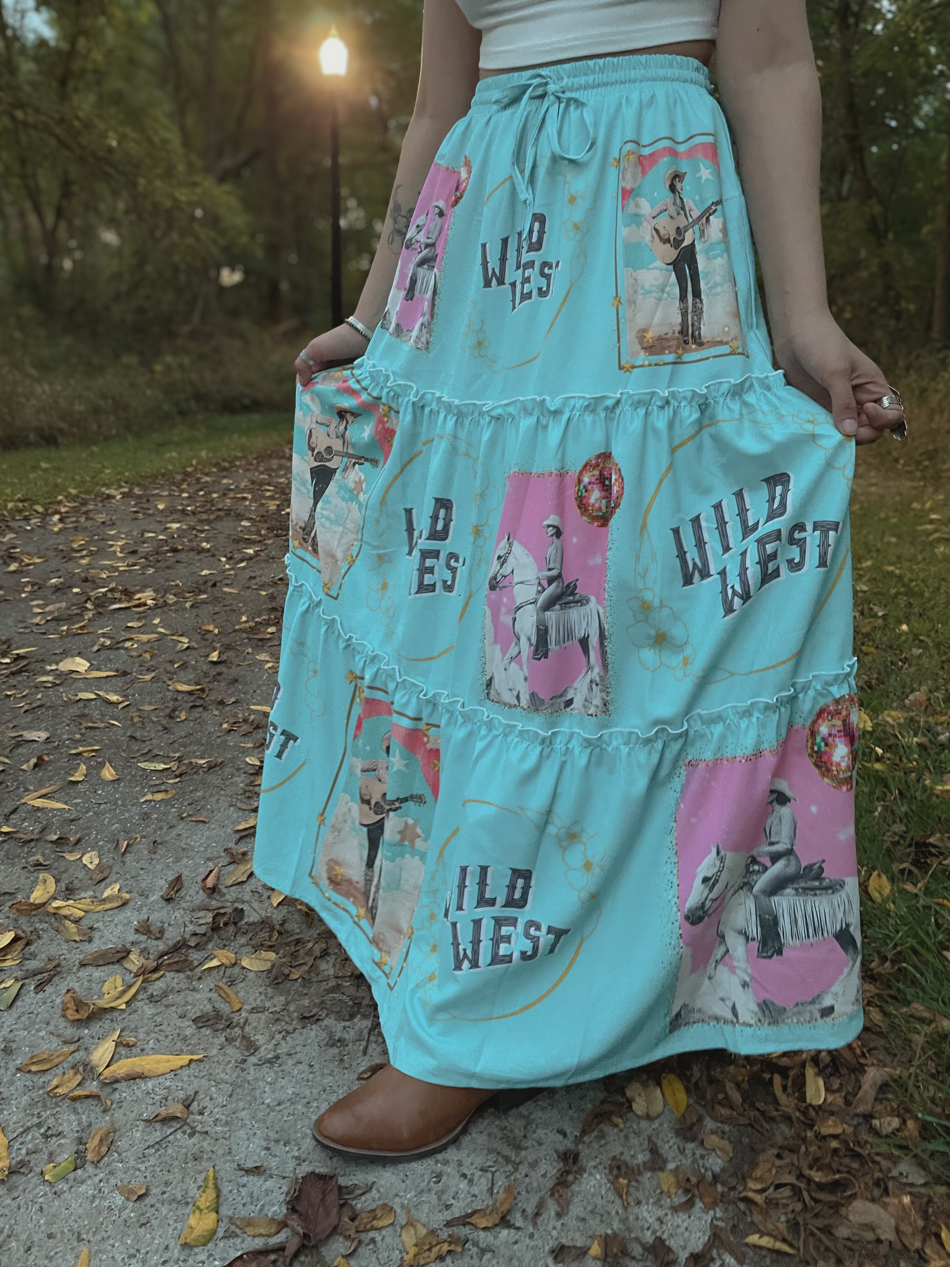 Baha Ranch Retro Pop Western Prairie Maxi Skirt