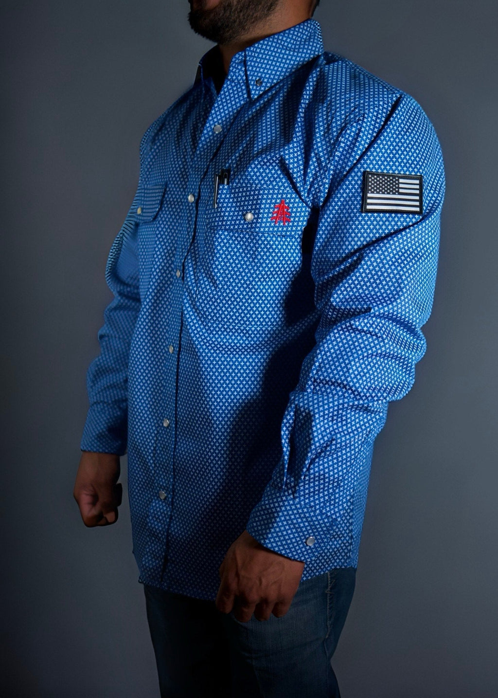 FR Pearl Snap Men's Work Shirt - Royal Blue