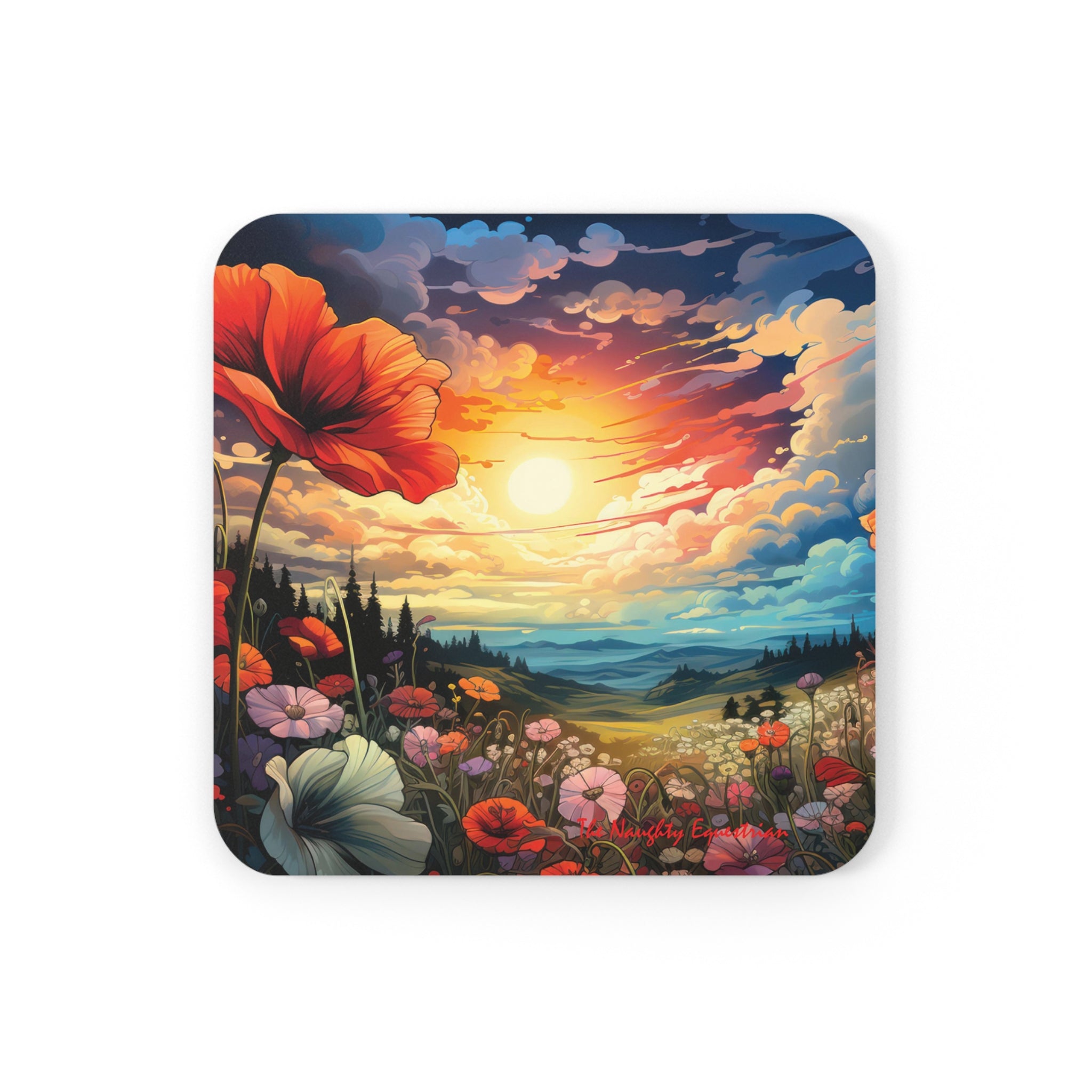 Eternal Beauty: Sunrise Over Wildflower Meadows Coaster Set