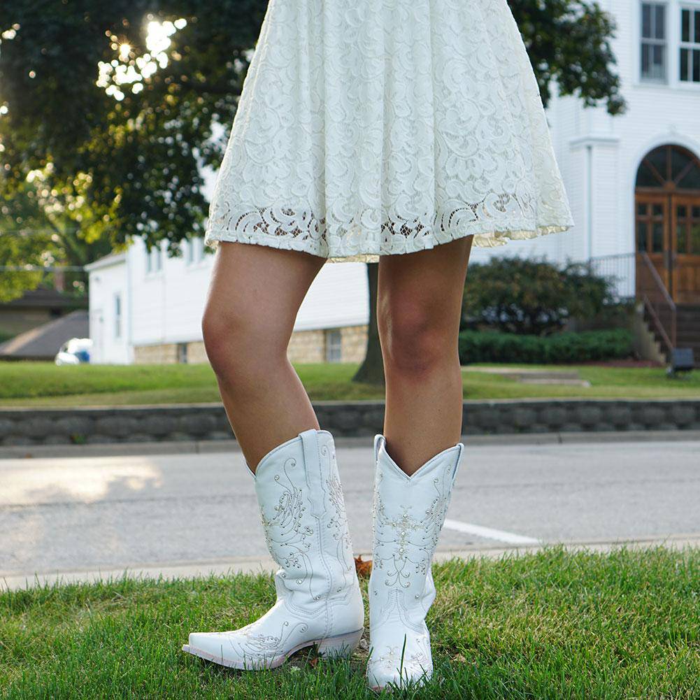 White Rhinestone Cowgirl Women's Boots (Wedding Cowgirl Boots)