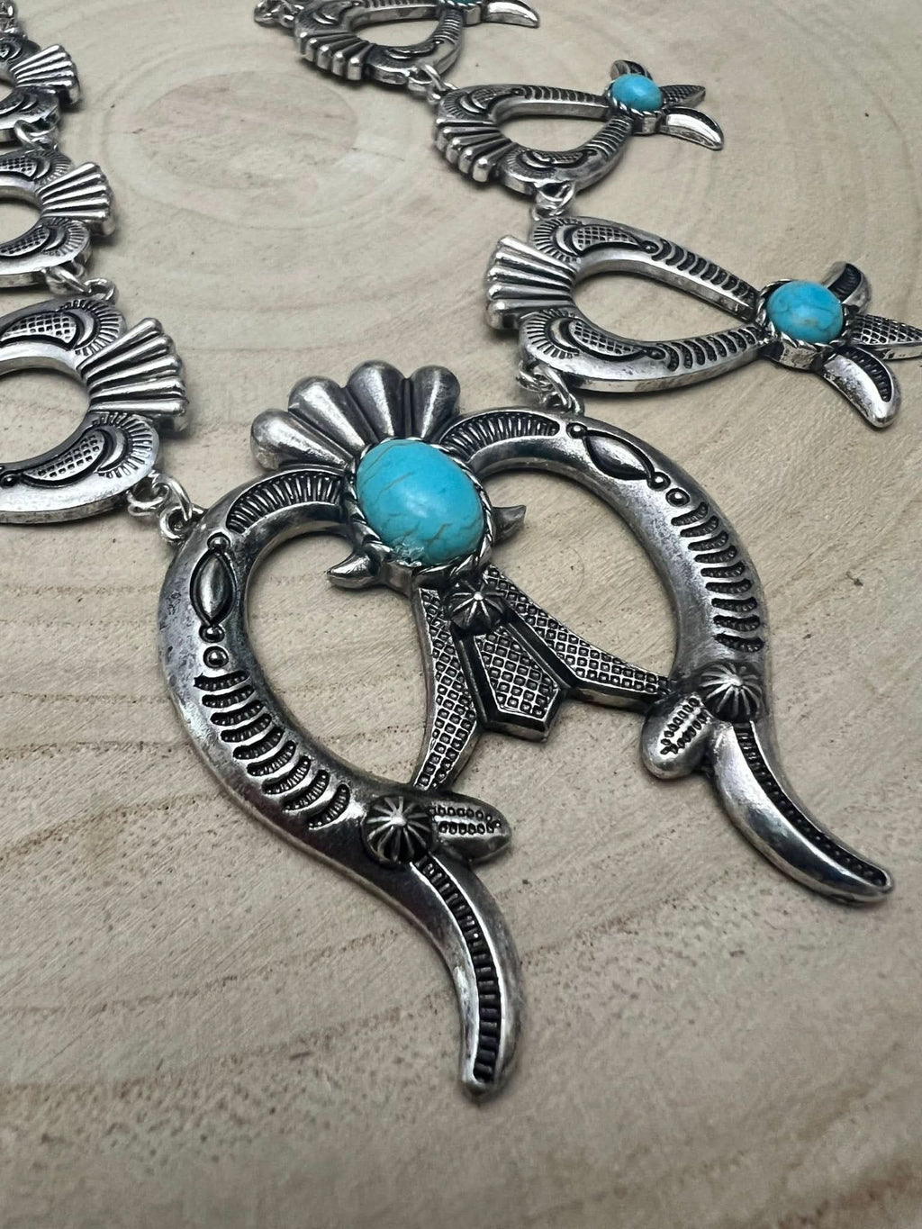 Squash Blossom and Faux Turquoise & Earring Set - 24 inch necklace
