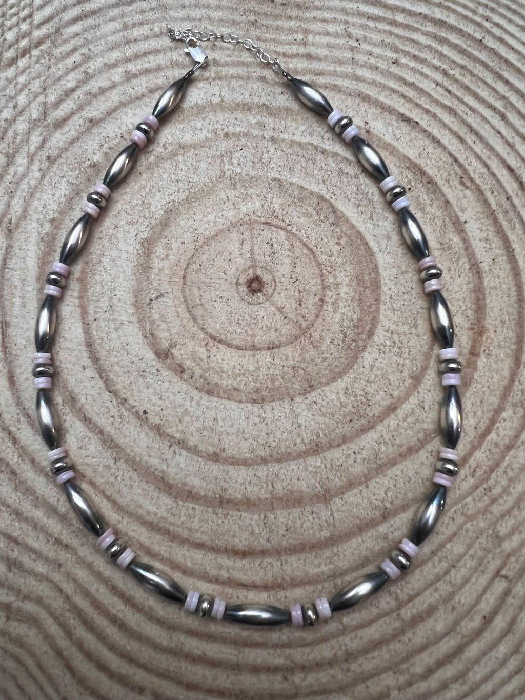 Sterling Torpedo Pearl Choker with Pink Conch - 14 inch + 3