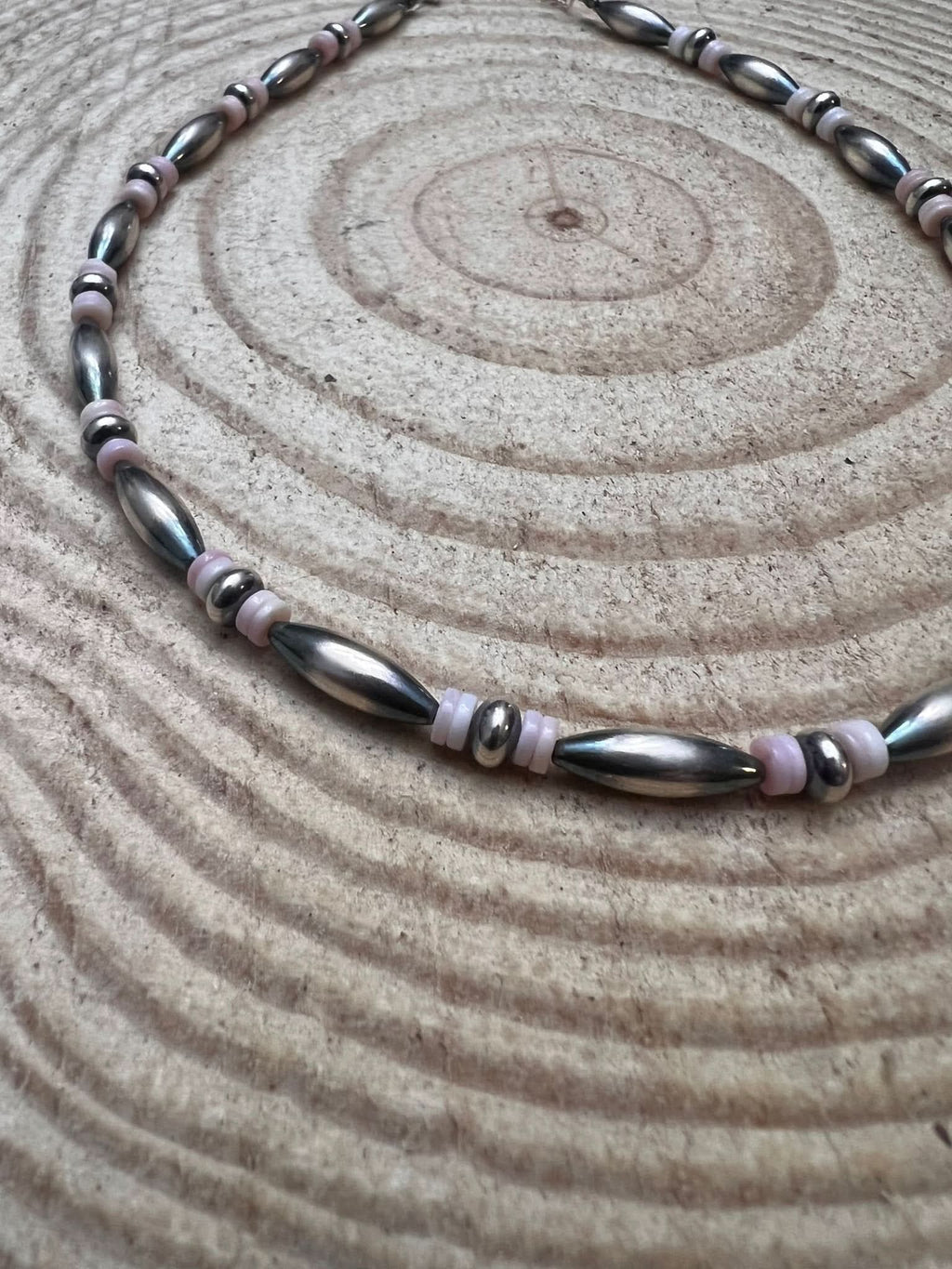 Sterling Torpedo Pearl Choker with Pink Conch - 14 inch + 3