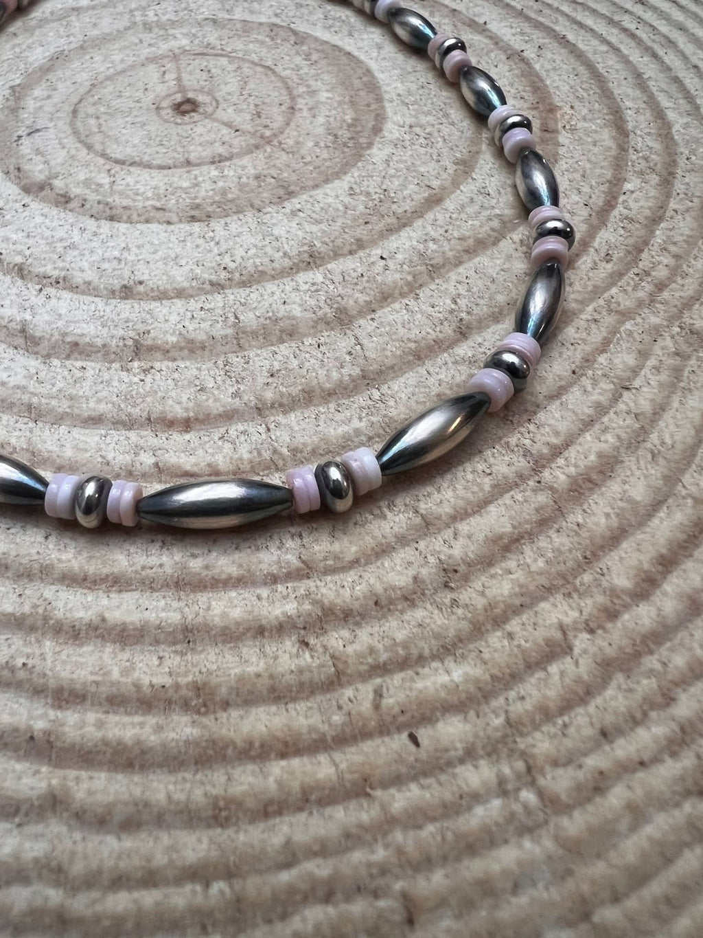 Sterling Torpedo Pearl Choker with Pink Conch - 14 inch + 3