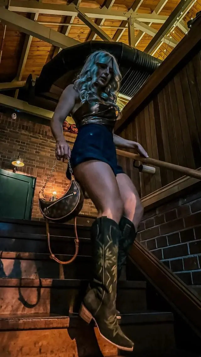 The Lorraine Knee-High Western Boots – Olive Suede