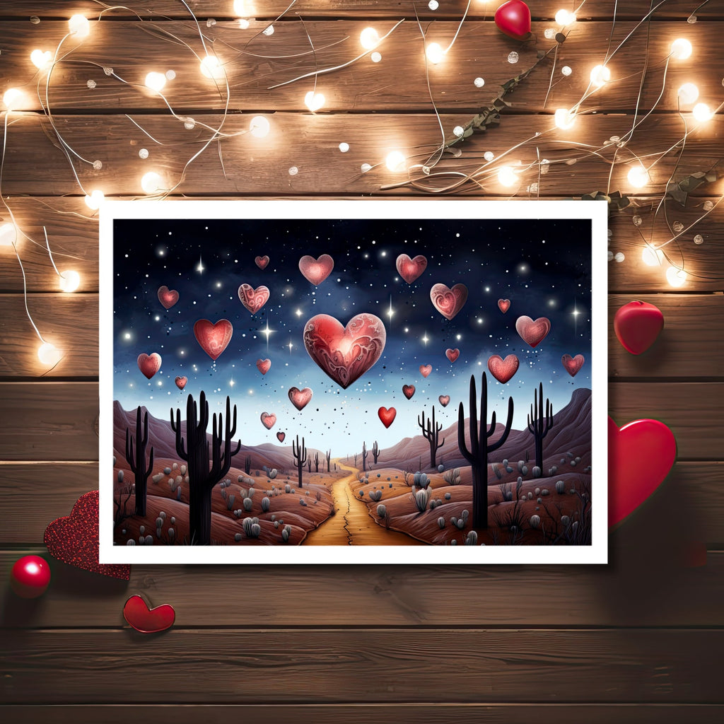 Starry Embrace: Desert Love Greeting Card
