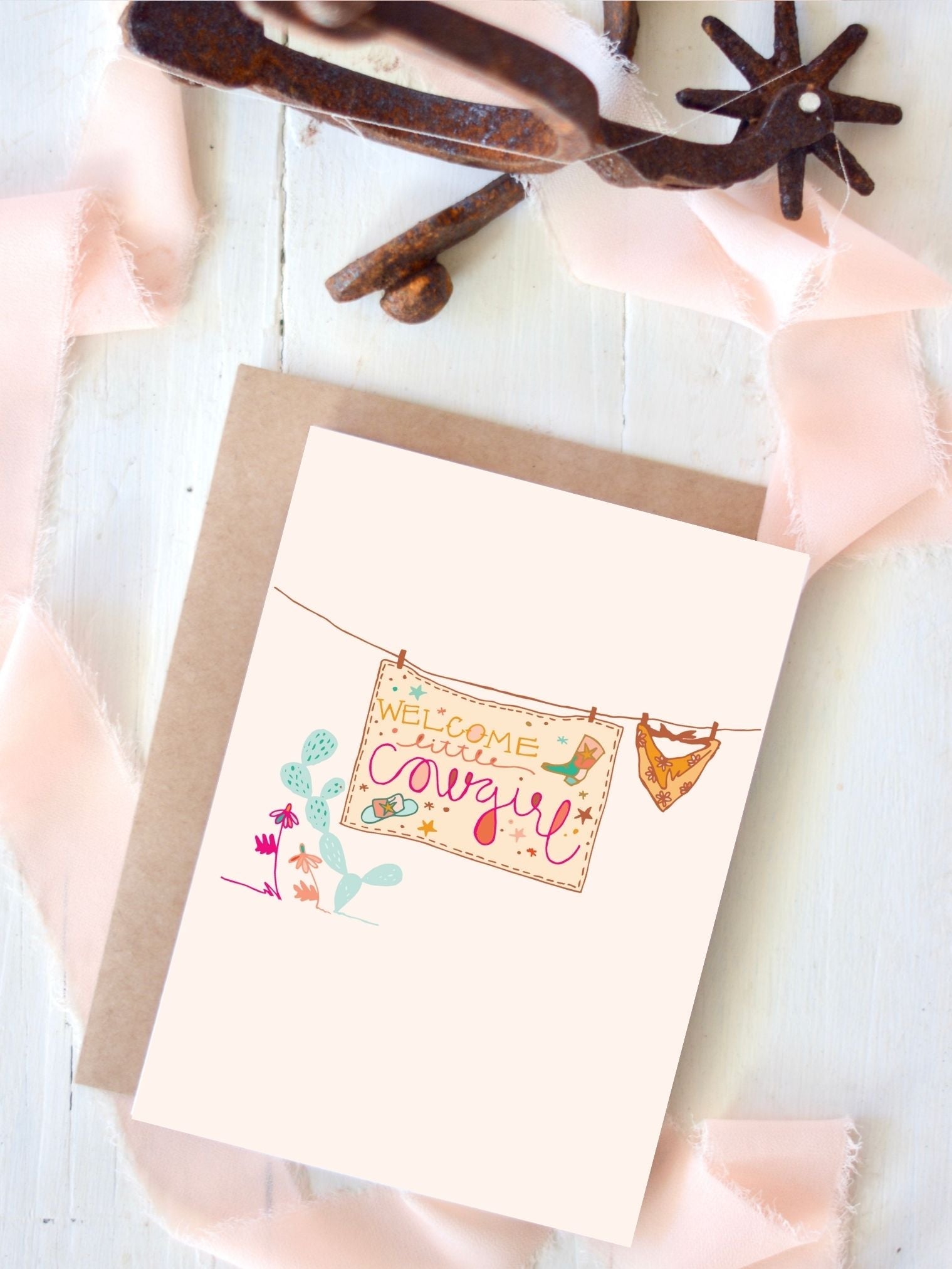Welcome Baby Card, Western Baby Cowgirl, Baby Shower Card