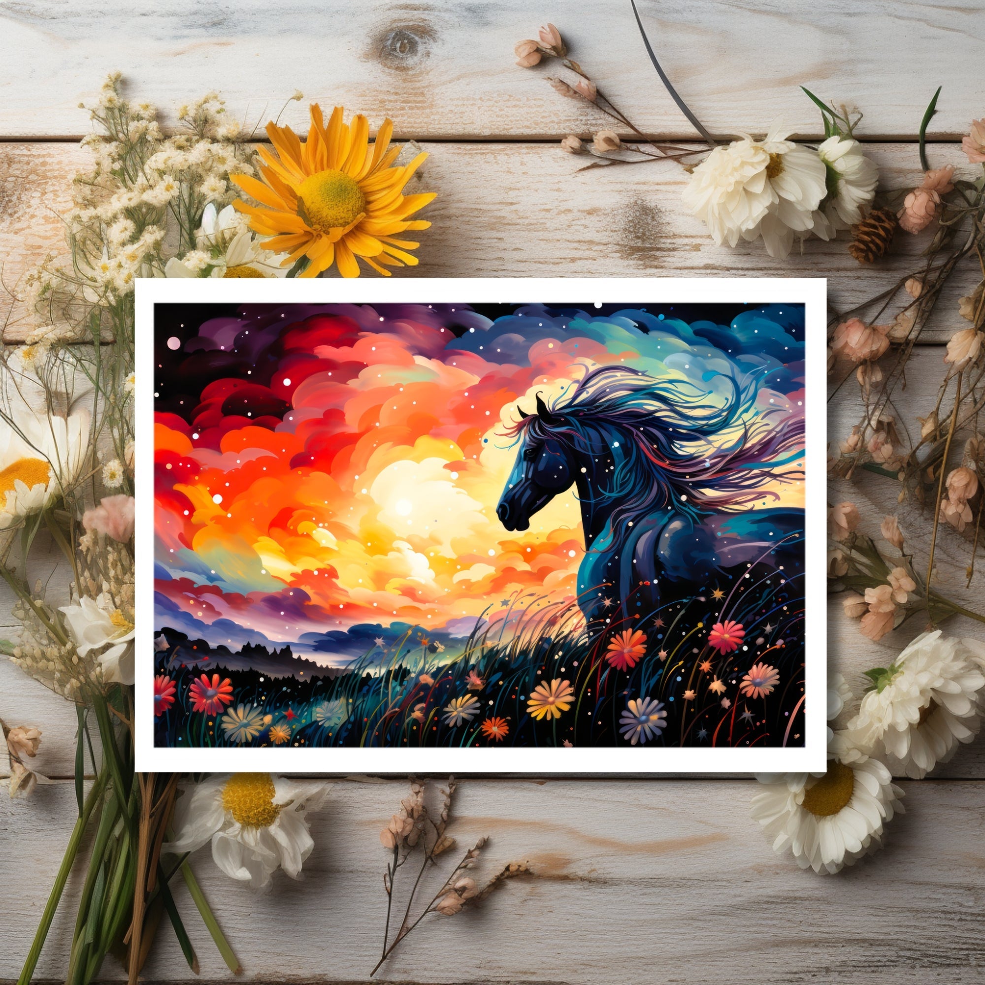 Dawn's Radiance in the Wildflower Fields Greeting Card