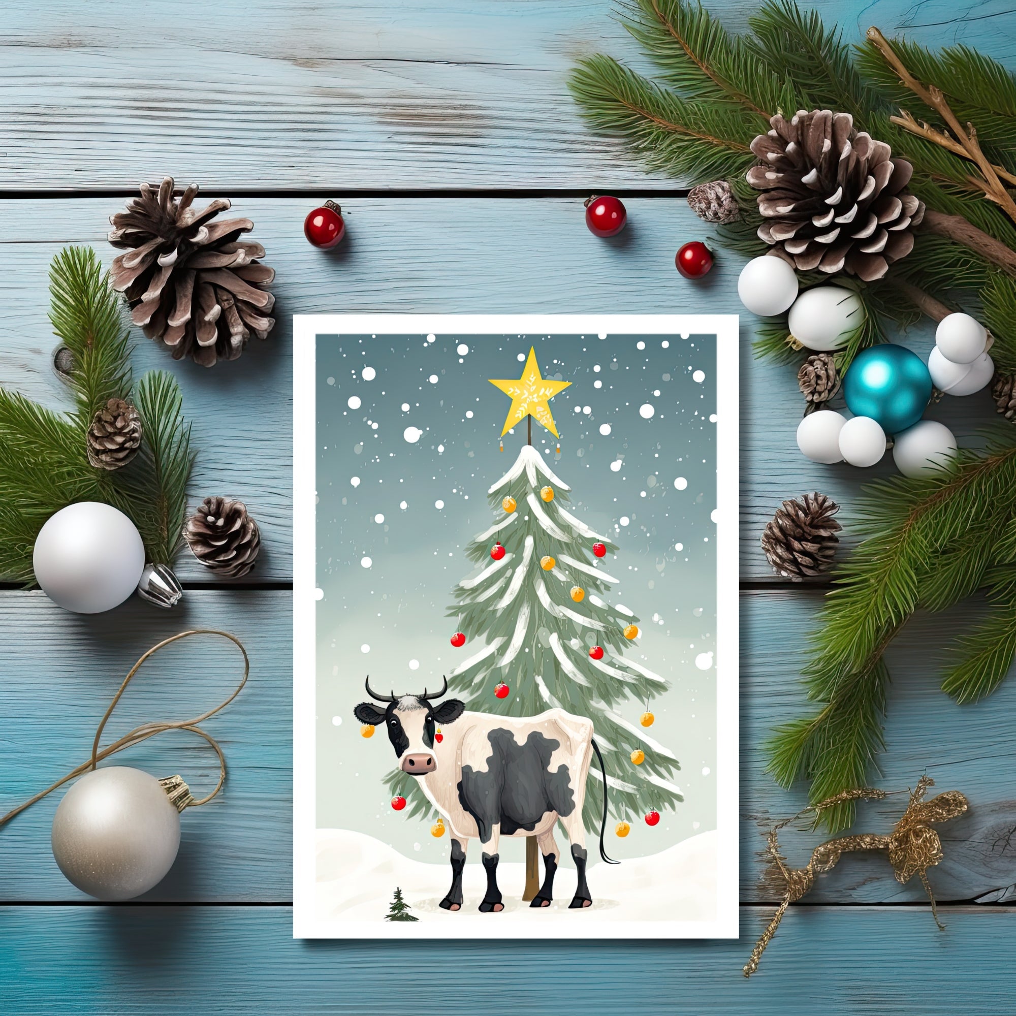 Udderly Joyful Christmas Cow Greeting Card