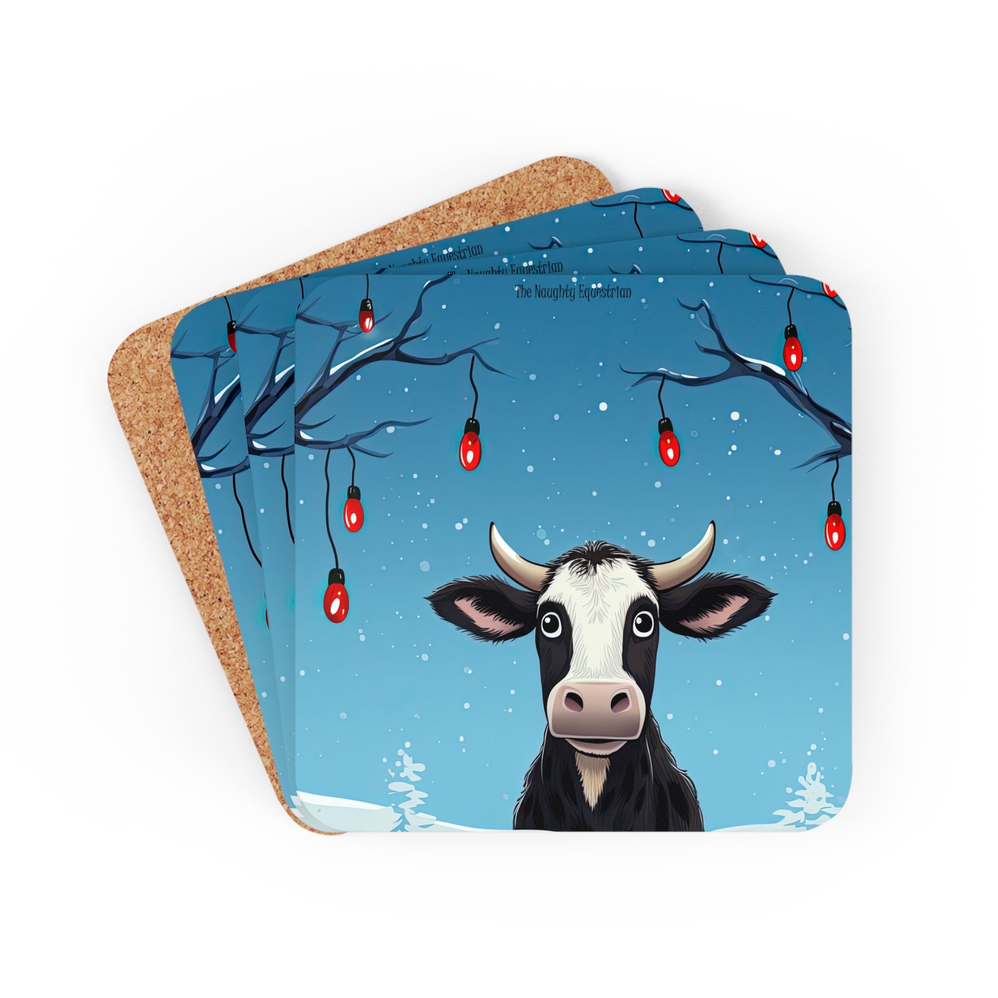 Cow Ornament Holiday Christmas Coaster Set