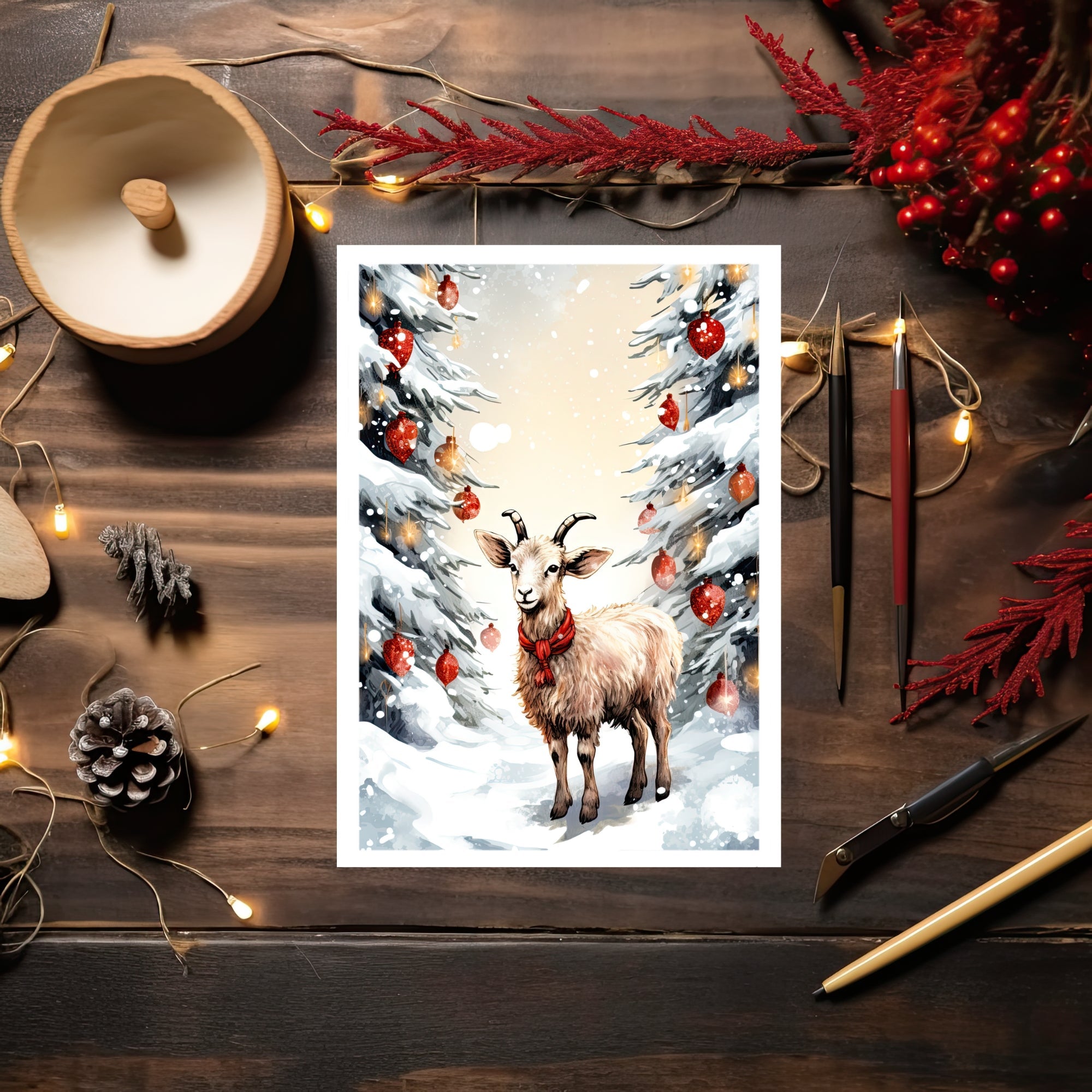 Goat-iful Holiday Wishes Christmas Greeting Card