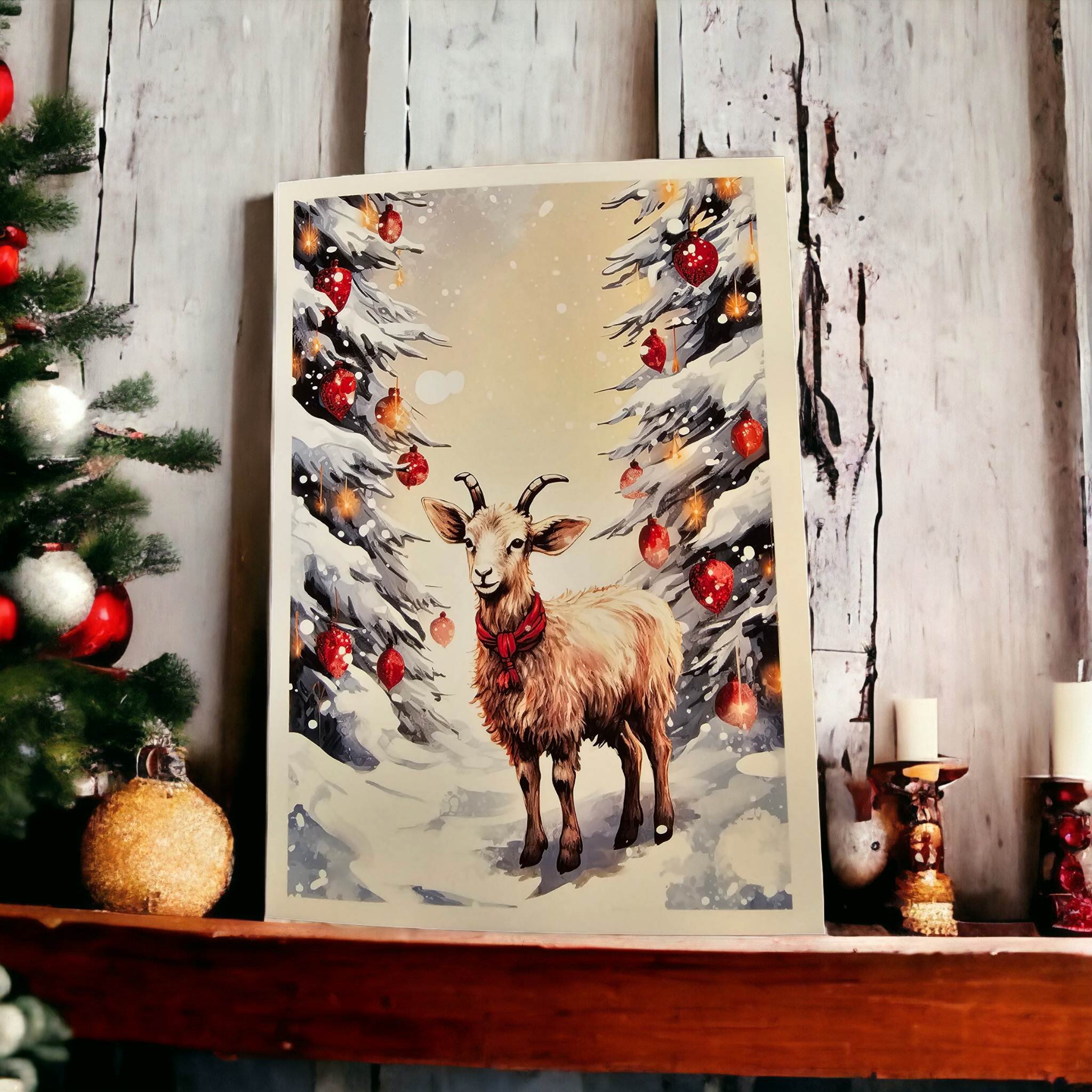 Goat-iful Holiday Wishes Christmas Greeting Card