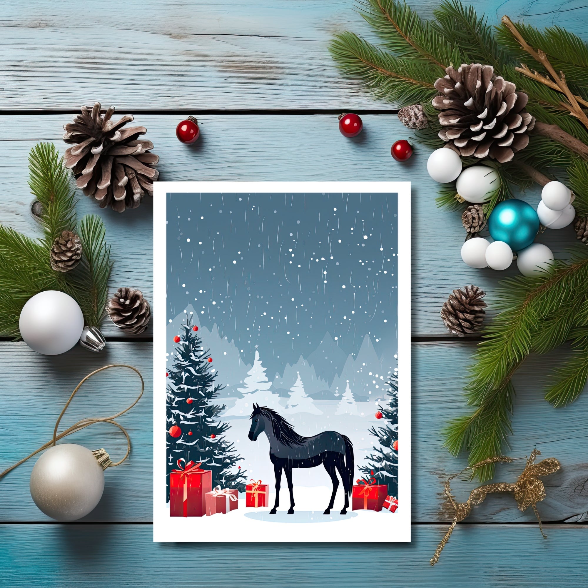 Snowy Magic Holiday Horse Greeting Card
