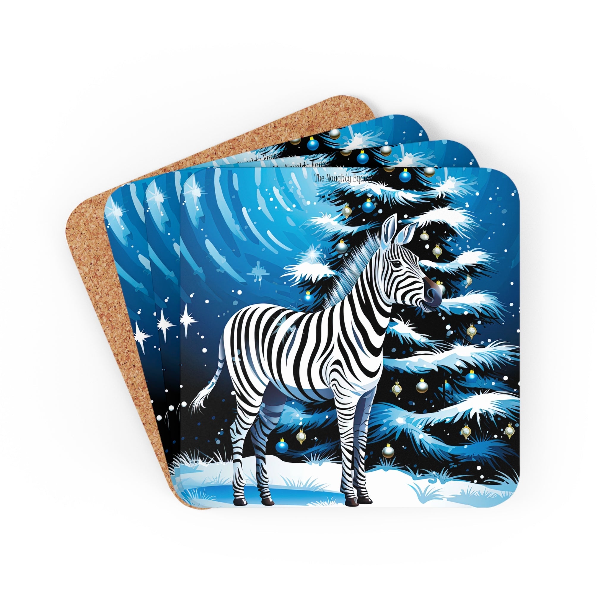 Holiday Zebra Christmas Coaster Set