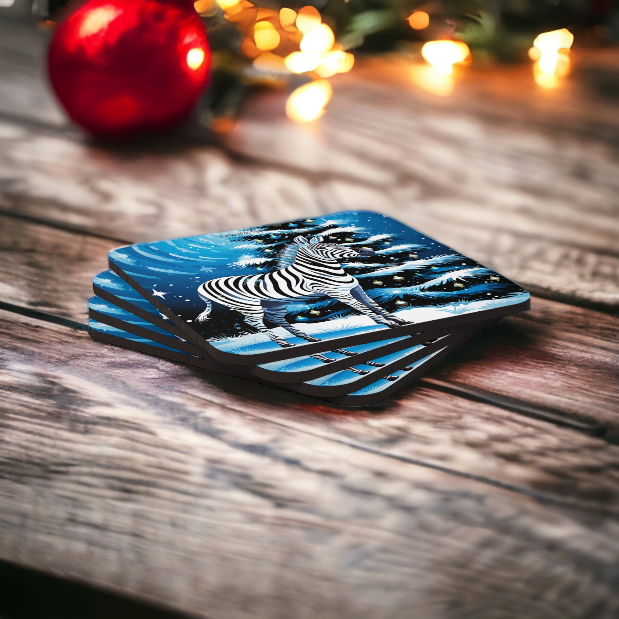 Holiday Zebra Christmas Coaster Set